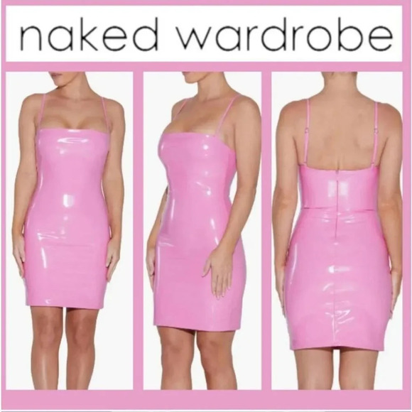 naked wardrobe Dresses & Skirts - NWOT Naked Wardrobe Pink Vinyl Mini Dress Sz XL